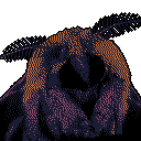 Cropped, close-up of a pixelated, dark silhouette with fuzzy antennae